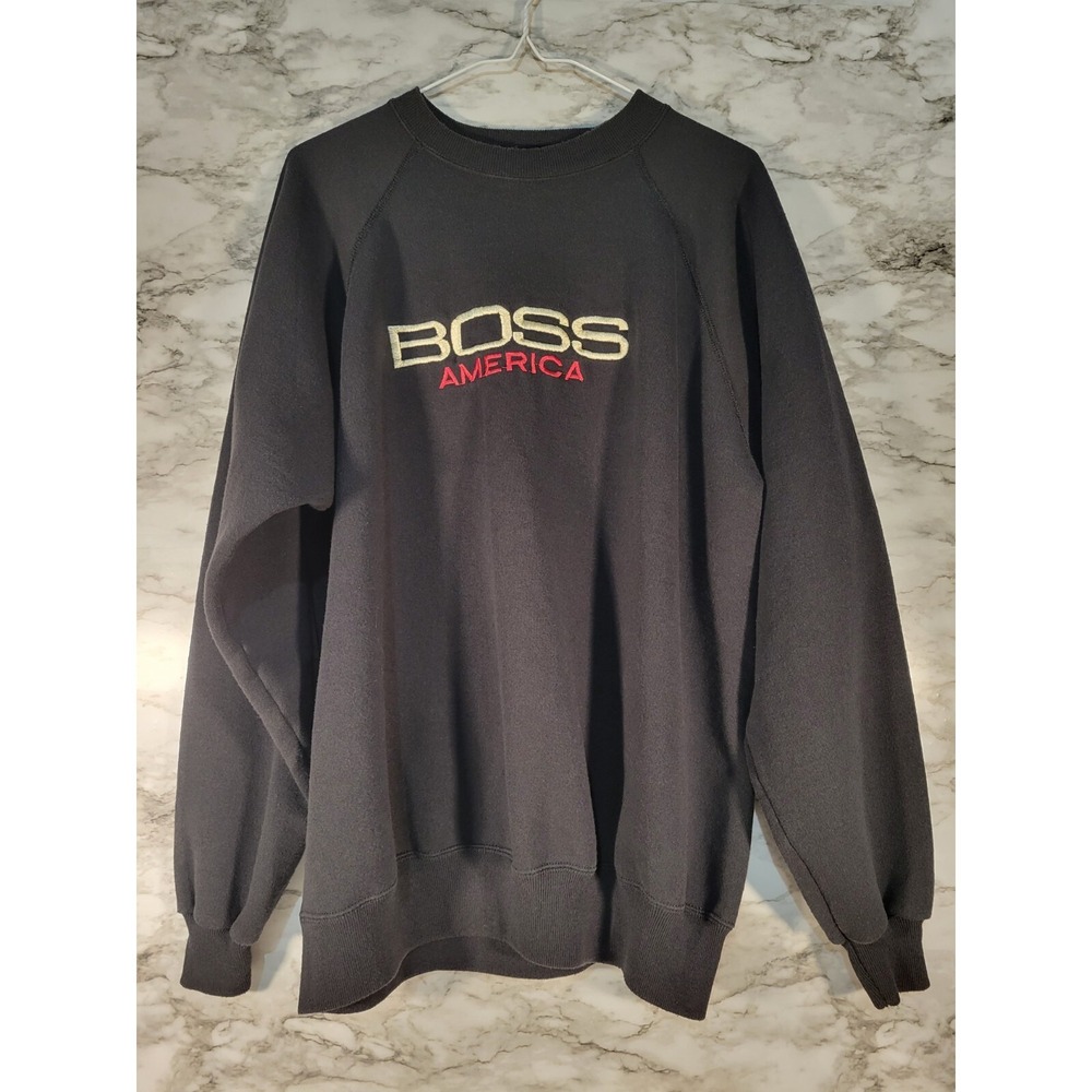 Vintage Boss America Crewneck Sweatshirt (XL) Black, Gold, Red Made In USA